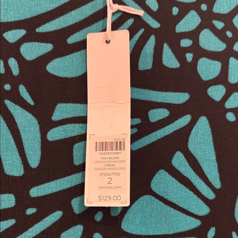 New Chico's Travelers Collection Teal and Black Maxi Dress - Picture 3 of 8